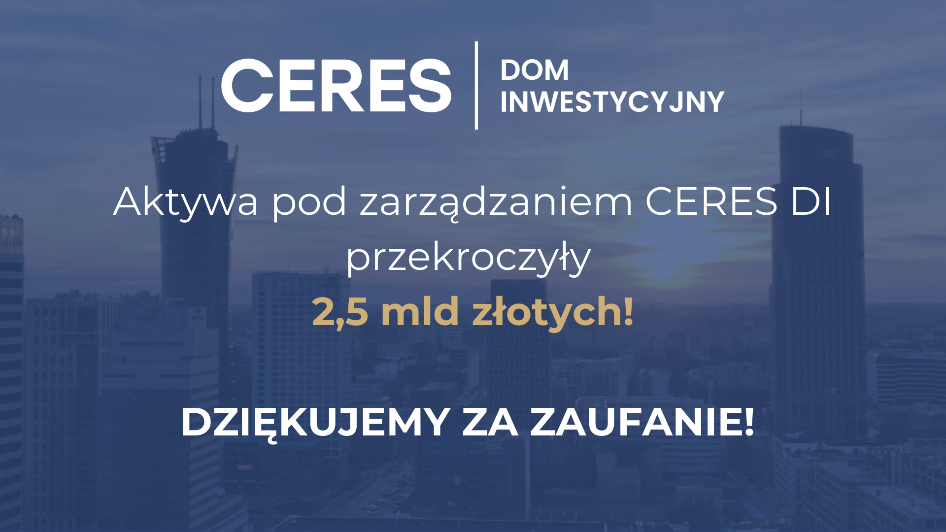 Aktywa pod zarządzaniem Ceres Dom Inwestycyjny przekroczyły w czerwcu 2024 roku kwotę 2,5 mld złotych.