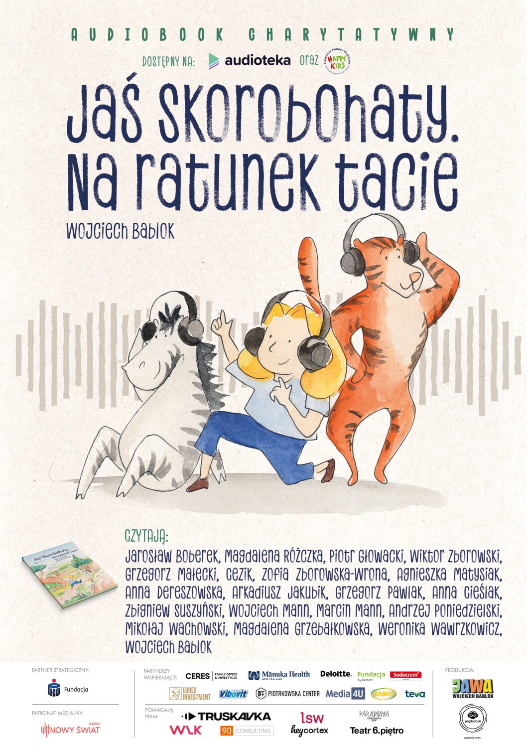 Plakat audiobooka o przygodach Jasia Skorobohatego. Partnerem audiobooka CERES Dom Inwestycyjny i CERES Family Office.